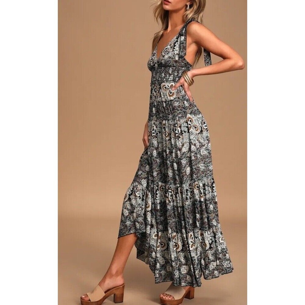 Intimately Free People Let's Smock About It Maxi Slip Dress  Black Blue Large